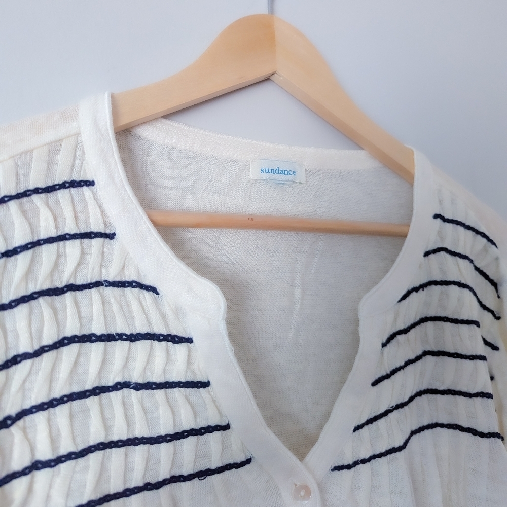Sundance Flowy Cream And Black Striped Tunic Top - Picture 2 of 3